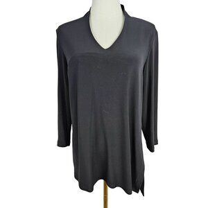Sympli Tunic Top Size 10 Black Knit V-Neck 3/4 Sleeve Classic Minimalist Staple
